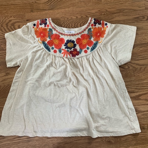 Flower embroidered colorful shirt. Light,flowy, and great for the warm weather! - Picture 1 of 3